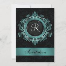 blühtest Aqua monogramm Hochzeit Einladung