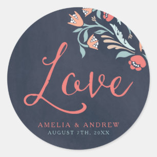 Bluische Chalkboard Liebe Hochzeit Runder Aufkleber