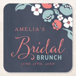 Bluish Chalkboard Floral Bridal Brunch Square Rechteckiger Pappuntersetzer