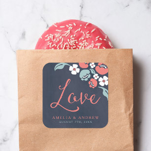 Bluish Chalkboard Liebe Hochzeit Quadratischer Aufkleber