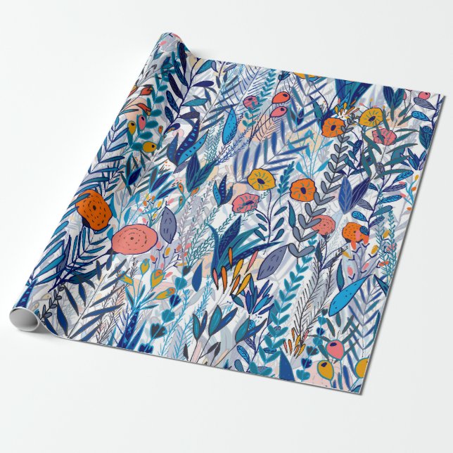 Bluish Floral Garden Geschenkpapier (Ungerollt)