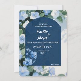 Bluish Floral Romantic Wedding Card Einladung