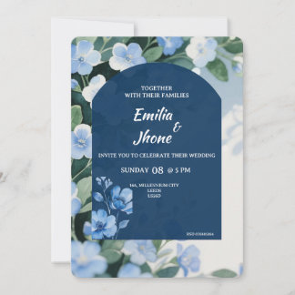 Bluish Floral Romantic Wedding Card Einladung