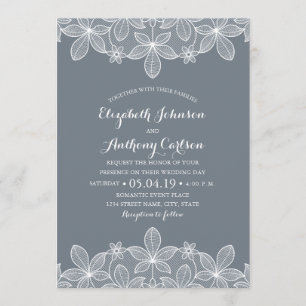 Bluish Gray Elegant Vintag Lace Luxury Wedding Einladung