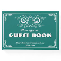Bluish Green & White Wedding Guest Book