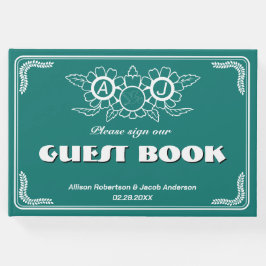 Bluish Green & White Wedding Guest Book Gästebuch