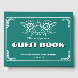 Bluish Green & White Wedding Guest Book Gästebuch