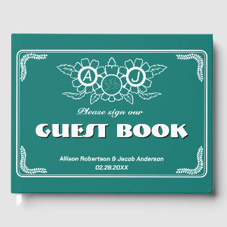 Bluish Green & White Wedding Guest Book Gästebuch