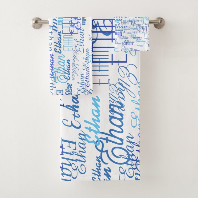 Bluish Names Pattern Badhandtuch Set (Insitu)