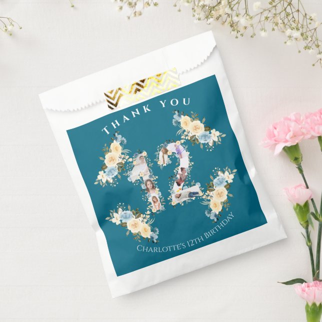 Blume 12. Geburtstag Aquamarine FotoCollage Gelb Geschenktütchen (Versiegelt)