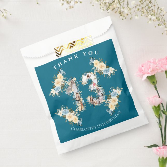 Blume 13. Geburtstag Aquamarine FotoCollage Gelb Geschenktütchen (Versiegelt)