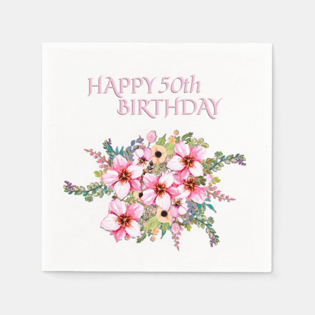 Blume 50. Geburtstag Serviette (Vorderseite)