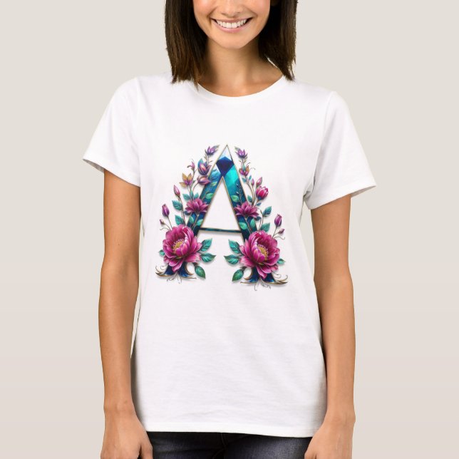 Blume A - Eleganter, blumengeschmückter T - Shirt  (Vorderseite)