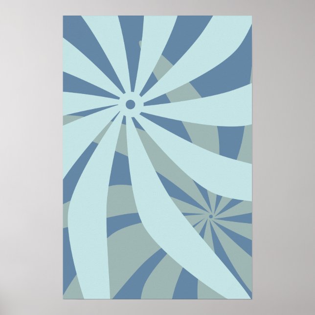 Blume Abstrakt Retro Blue Poster (Vorne)