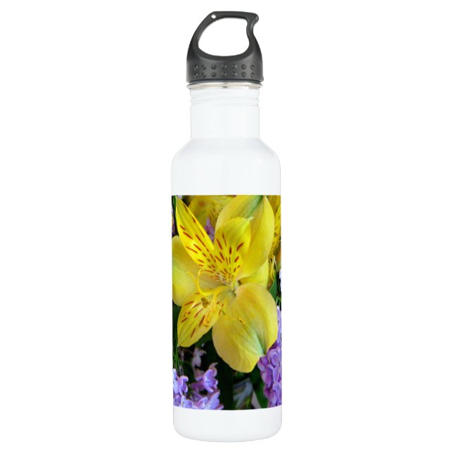 Blume Alstroemeria und Lilacs Edelstahlflasche (Vorderseite)