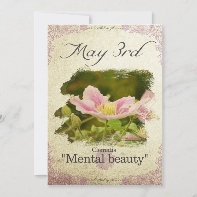 Blume am 3. Mai "Clematis" Karte (Vorderseite)