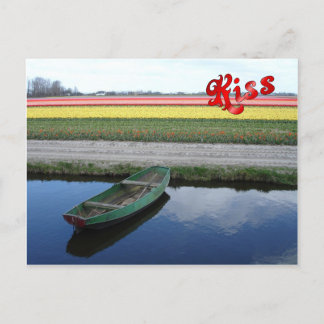 Blume am Keukenhof, Kanal und Schiff Postkarte