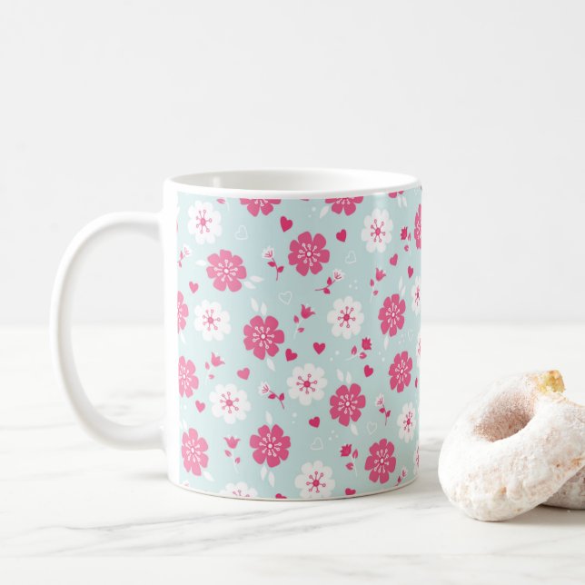 Blume am Valentinstag hören rosa Tasse (Mit Donut)