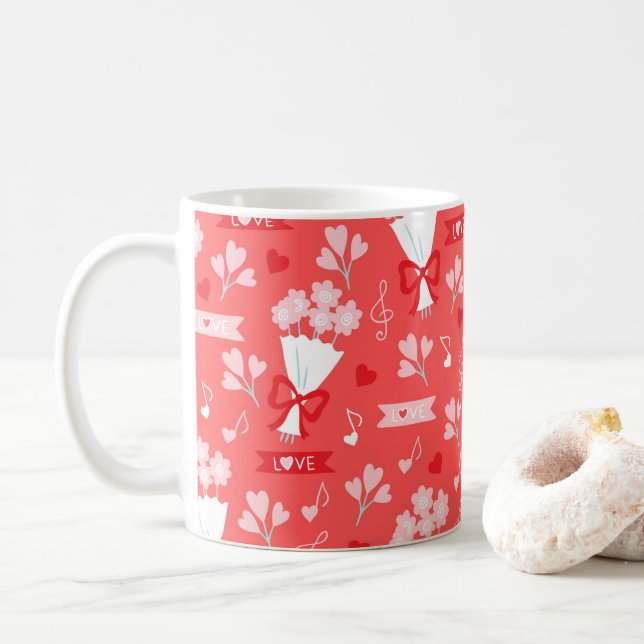 Blume am Valentinstag Schokolade Herz rosa Tasse (Mit Donut)