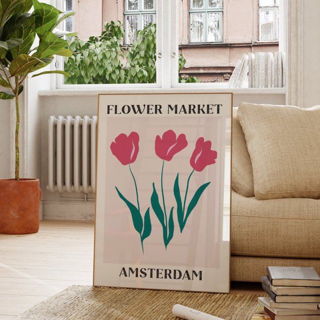 Blume Amsterdam Rosa Tulips Poster (In situ Living room)