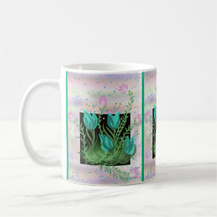 Blume an der Mauer, Aquamariner Personalisierter C Kaffeetasse