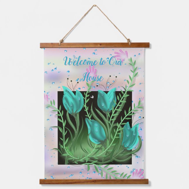 Blume an der Wand, Aquamarine Wandteppiche (Vorderseite)