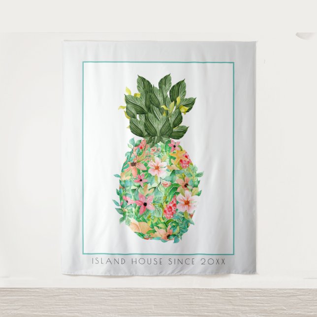 Blume Ananas Illustration Wandteppich (Vorderseite)