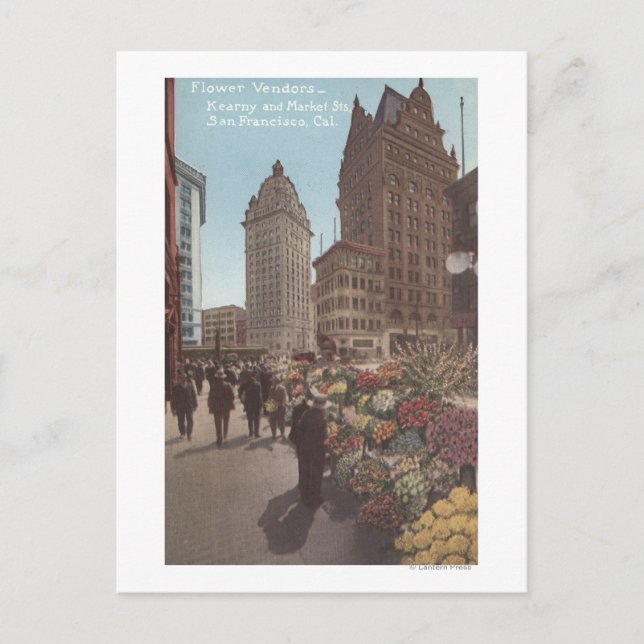 Blume-Anbieter, Kearny & Market Streets Postkarte (Vorderseite)