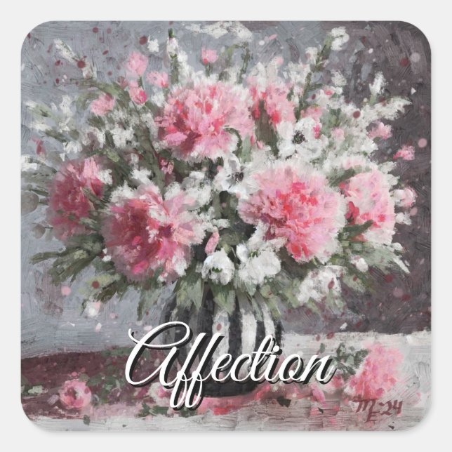 Blume Anordnung Rosa Narben Blume in Vase Quadratischer Aufkleber (Vorderseite)