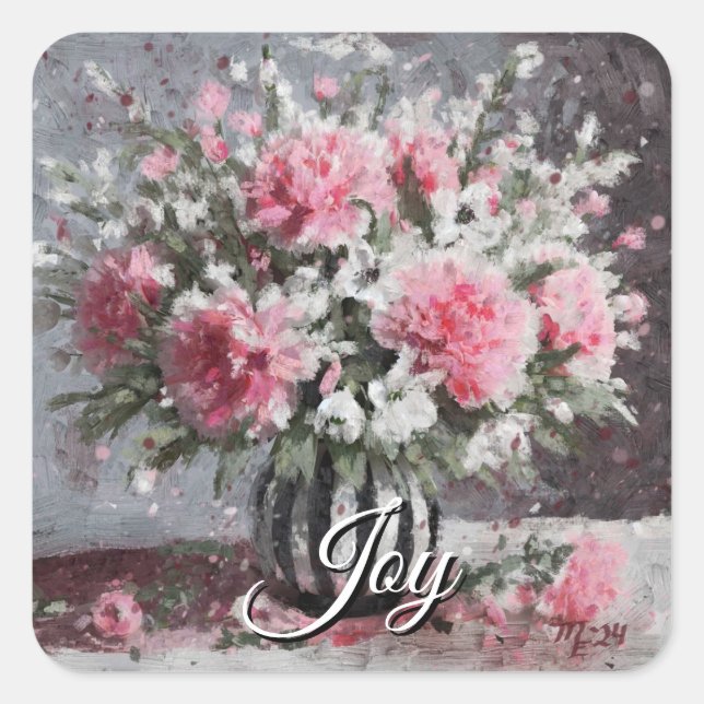 Blume Anordnung Rosa Narben Blume in Vase Quadratischer Aufkleber (Vorderseite)