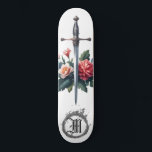 *~* Blume AP88 Mittelalterliche Schwertblüte Skateboard<br><div class="desc">(Suchen Sie nach ähnlichen Artikeln in AP88 ) Einfache Übertragung auf andere Zazzle Produkte. Weiß Hintergrund Skateboard mit weich rot PINK und ROSE Farbe BLUME MEDIEVAL SWORD für Drachensagen mit BLUME / FLORALEN Elementen und mit einem RING von FRE / FLAMES / FLAME und Letter , INITIALES MONOGRAM für Ihren...</div>