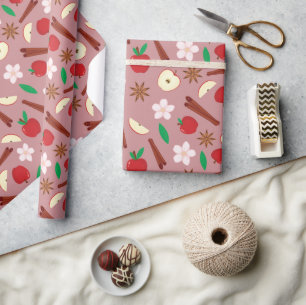 Blume, Äpfel, Star Anise Seamless Erntedank Geschenkpapier