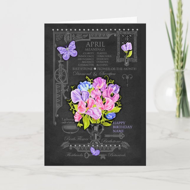 Blume April Chalk Personalisiert Card Karte (Vorderseite)