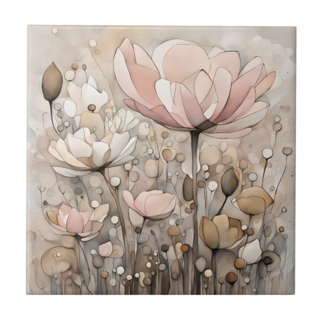 Blume Aquarell Abstrakt Beige Rosa Fliese (Vorderseite)