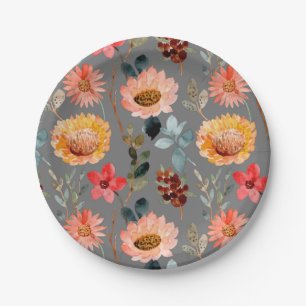 Blume Aquarell Farbenfrohe Natur Niedlich Pappteller