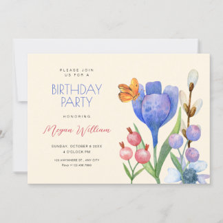 Blume Aquarell Geburtstag Einladung