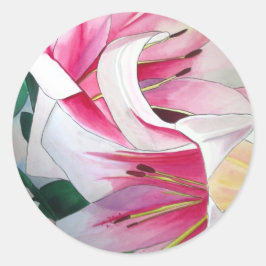 Blume Aquarell Originale Kunst in Weiß und Rosa Runder Aufkleber