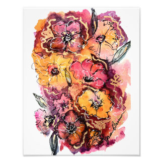 Blume Aquarell Rosa, Orange und Magenta Fotodruck