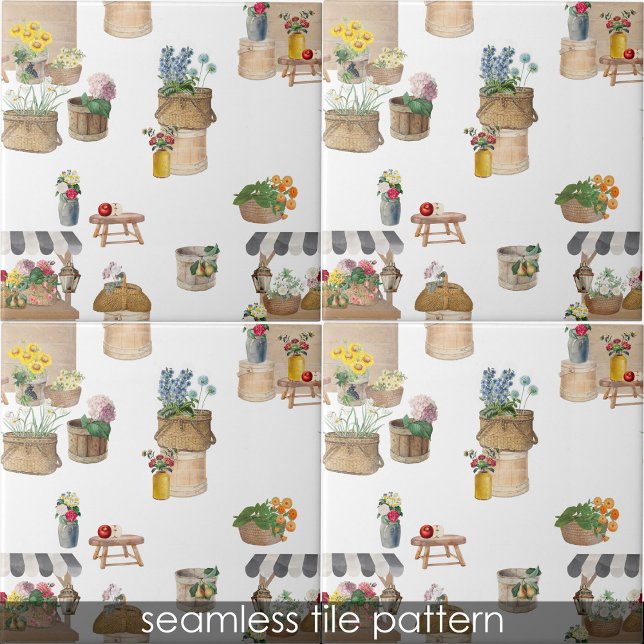 Blume Aquarellbauer Fliese (Watercolor Farmer's Market Flower Cart Kitchen Ceramic Tile)