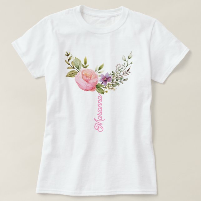 Blume Aquarelldruck, benutzerdefinierter T - Shirt (Design vorne)