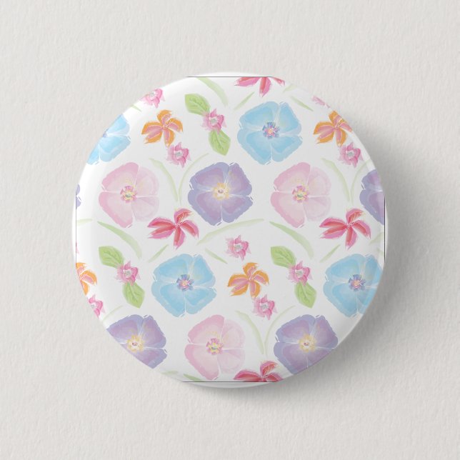 Blume Aquarellfarben, rosa, blau, romantisch Button (Vorderseite)