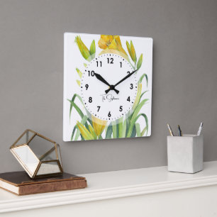 Blume Aquarellgelbe Lilien Quadratische Wanduhr