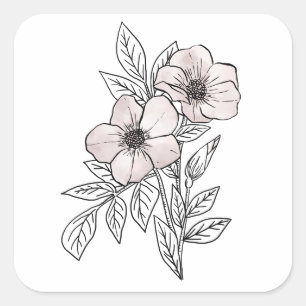 Blume Aquarellkunst, ästhetisches Element Quadratischer Aufkleber