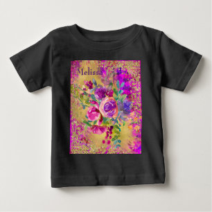 Blume Aquarellon Bouquet auf rosa Personalisiert Baby T-shirt