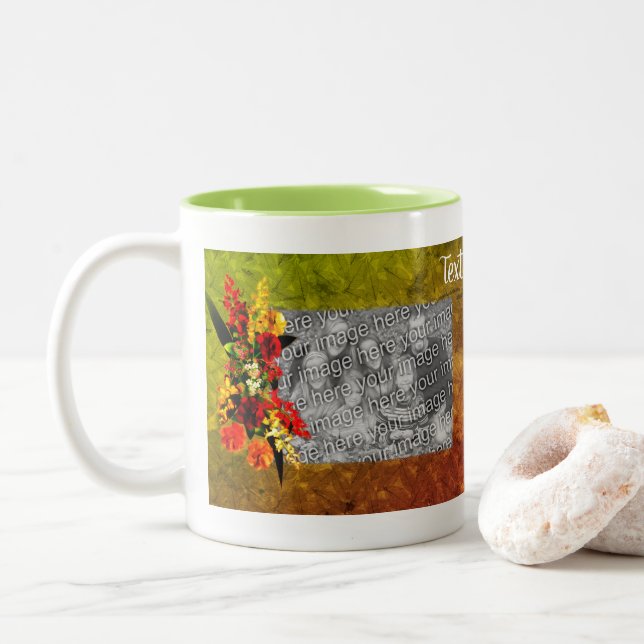 Blume Art Bouquet Rahmen Personalisiertes Foto Zweifarbige Tasse (Mit Donut)