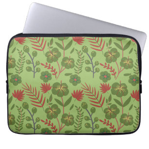 Blume, Ast, Blatt, nahtlos, grün, blumenreich Laptopschutzhülle
