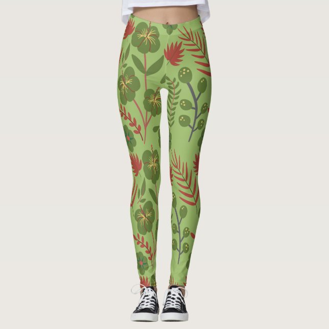 Blume, Ast, Blatt, nahtlos, grün, blumenreich Leggings (Vorderseite)