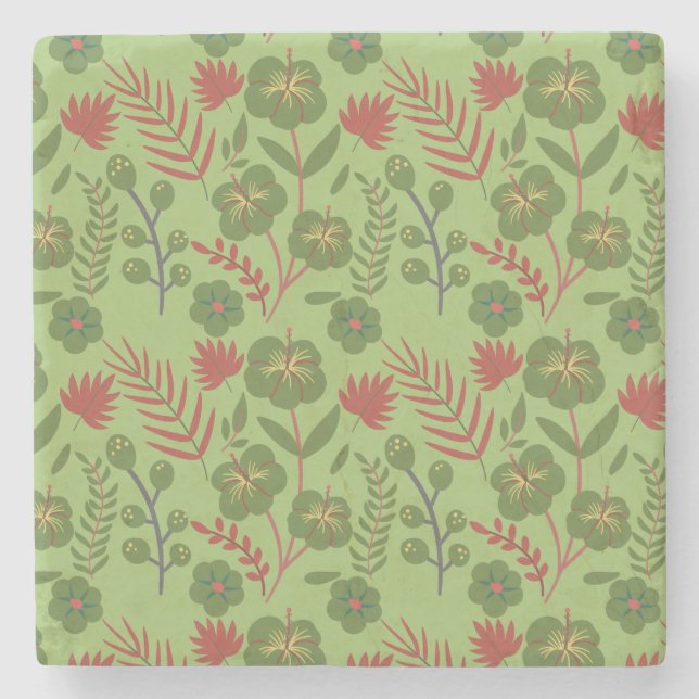 Blume, Ast, Blatt, nahtlos, grün, blumenreich Steinuntersetzer (Vorderseite)