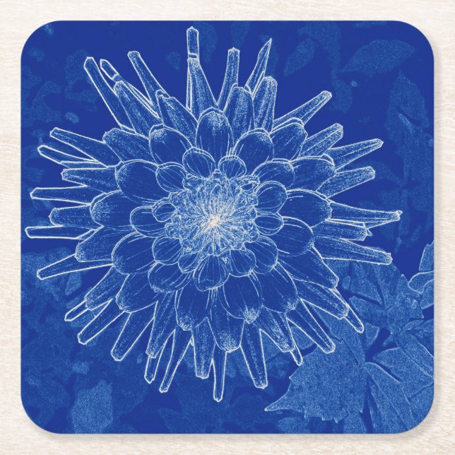 Blume auf blau rechteckiger pappuntersetzer (Vorderseite)