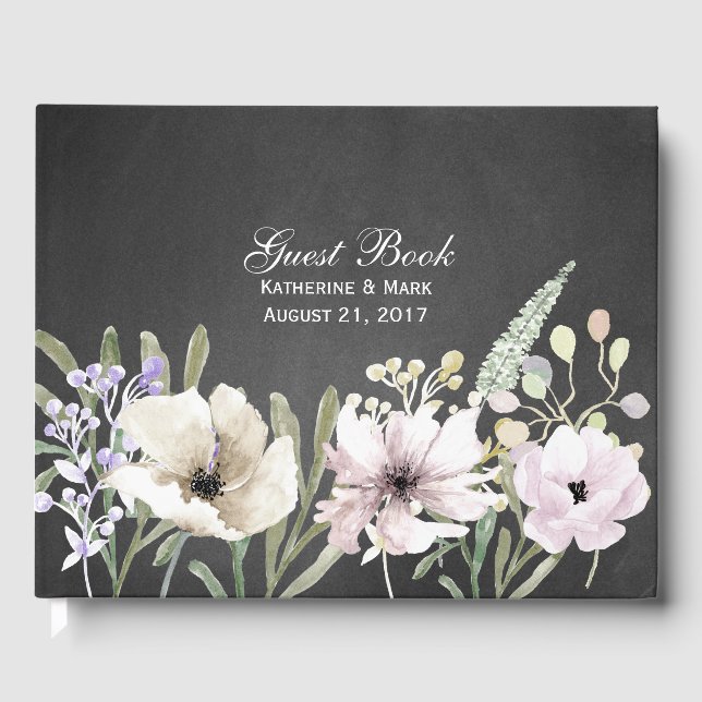 Blume auf Chalkboard Wedding Guest Book Gästebuch (Vorderseite)